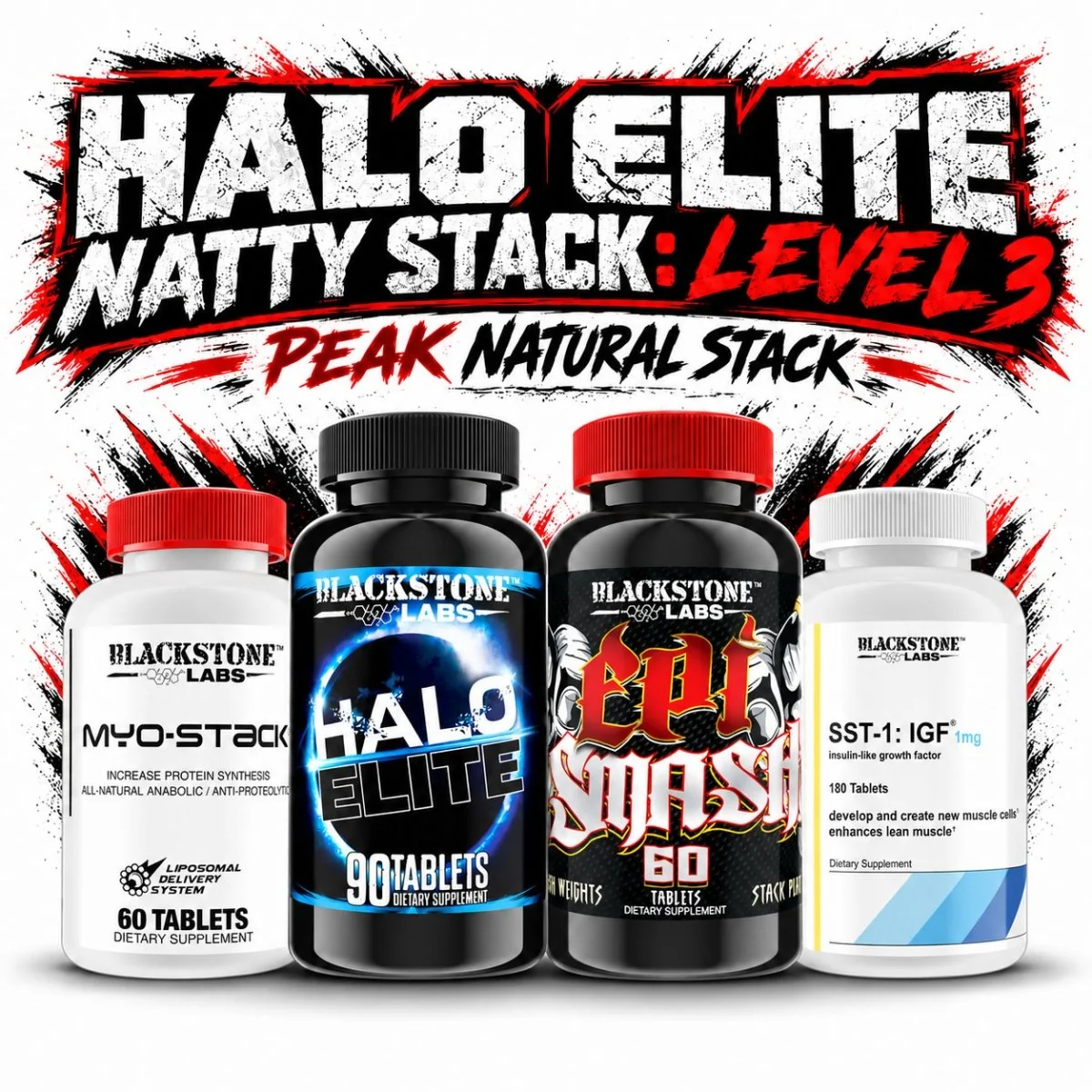 Halo Elite Natty Stack Level 3: Halo Elite, EpiSmash, SST-1 IGF-1 and Myo Stack Halo Elite Natty Stack Level 3: Halo Elite, EpiSmash, SST-1 IGF-1 and Myo Stack
