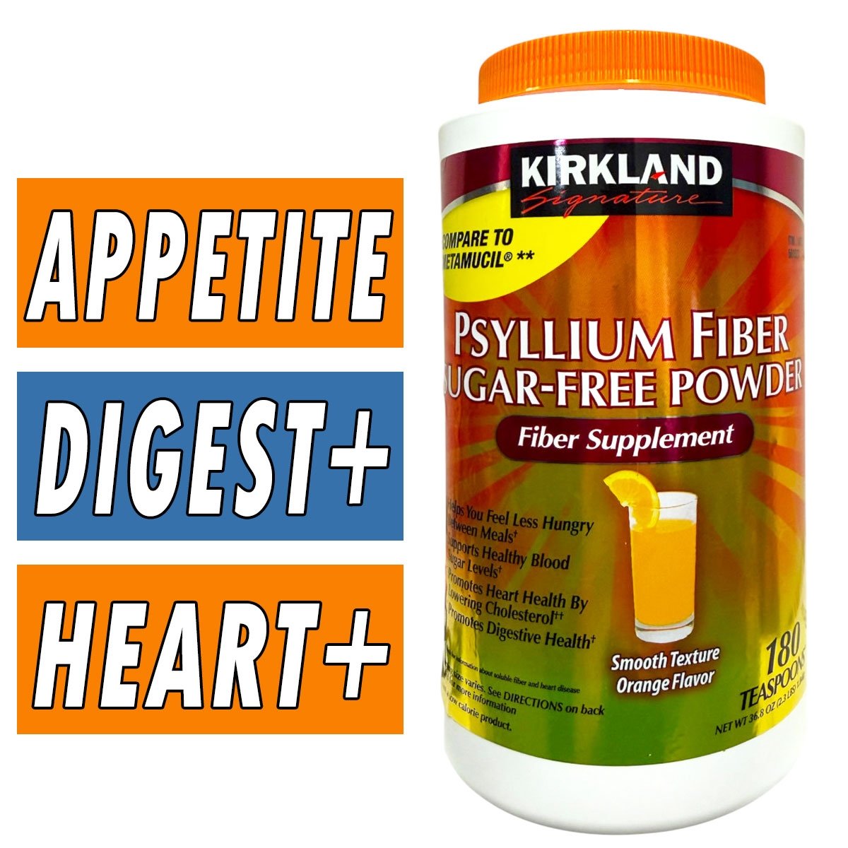 Kirkland Psyllium Fiber Powder - Sugar Free - Orange Flavor - 180/90 Servings Bottle Image