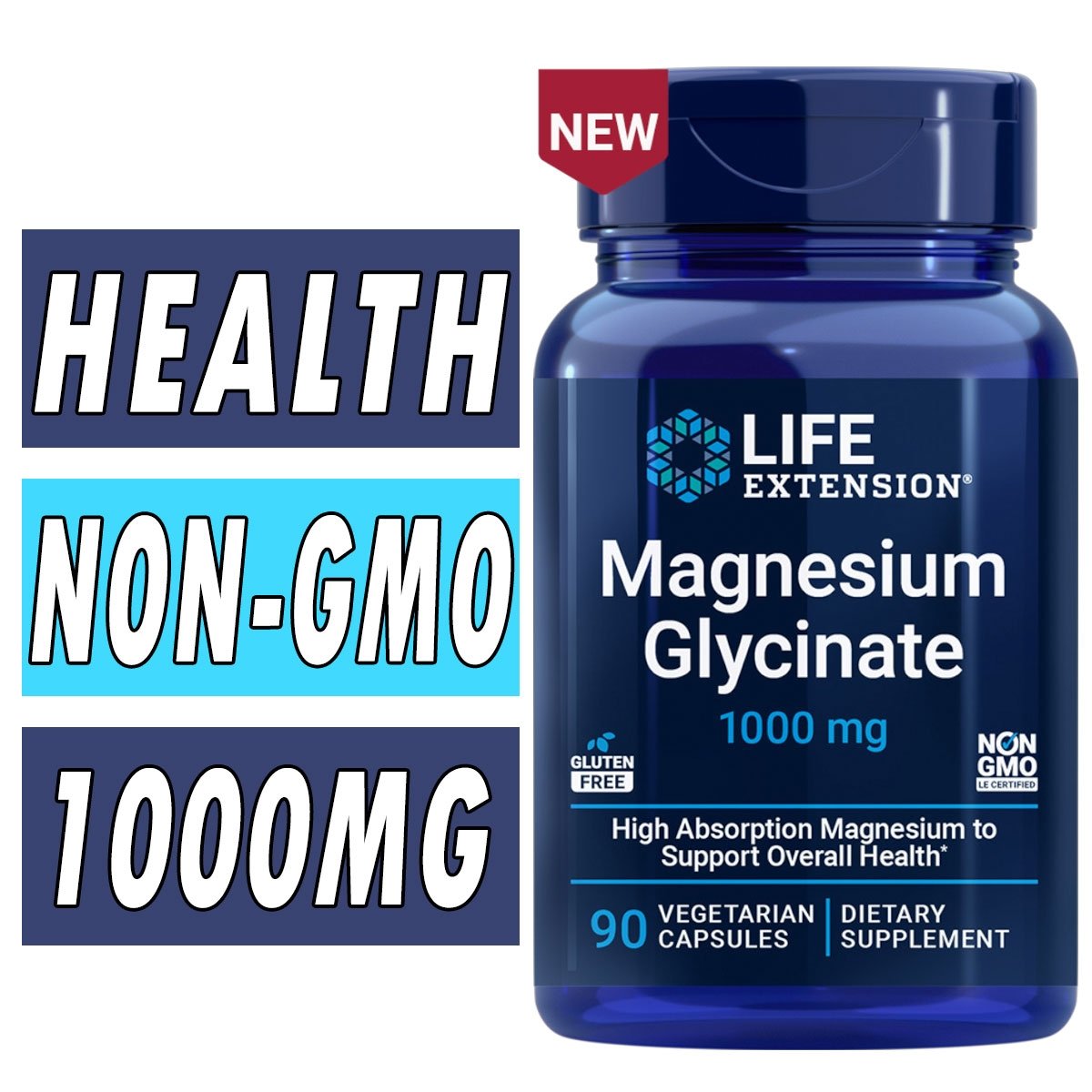 Life Extension Magnesium Glycinate - 1000mg - 90 Veg Caps Bottle Image