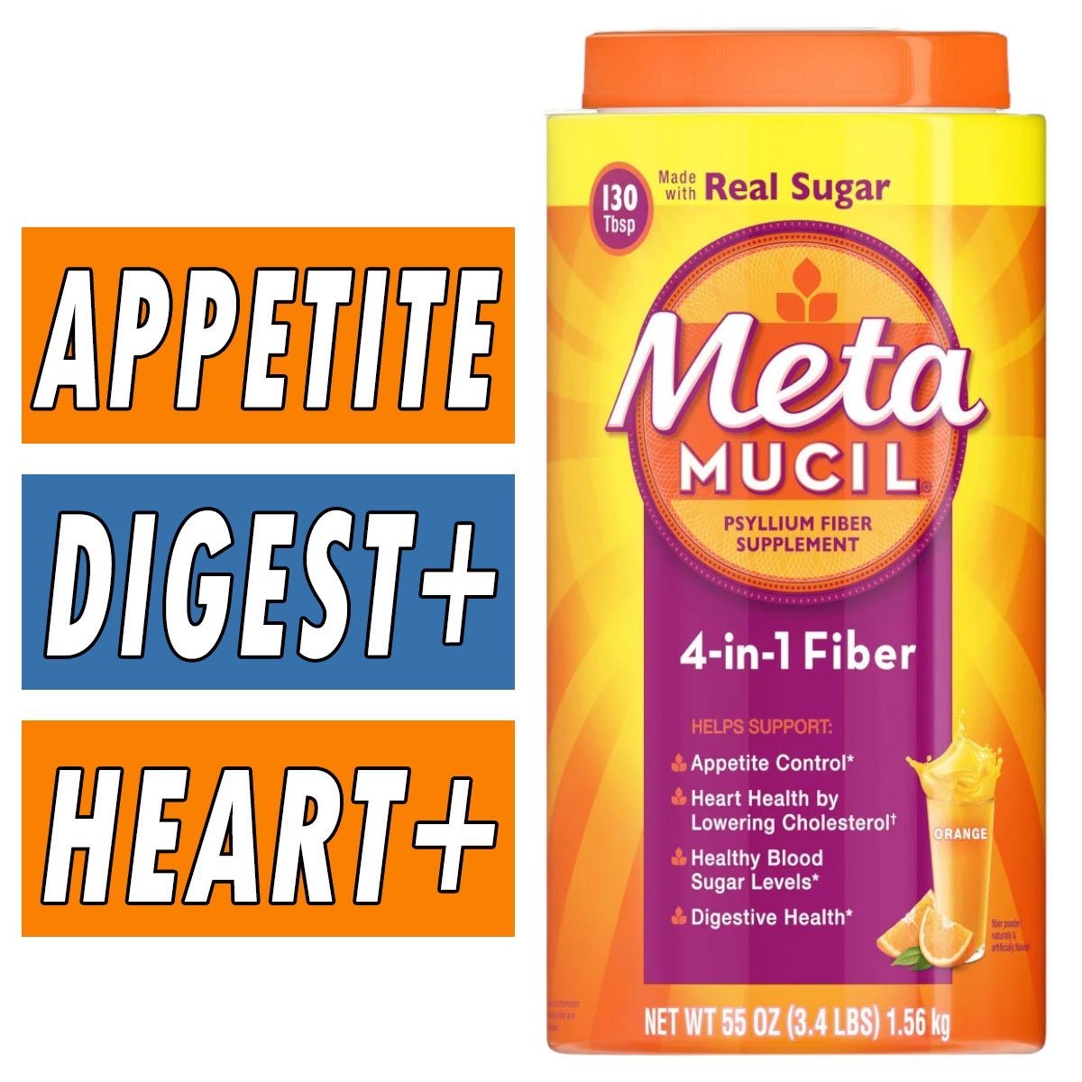 Metamucil Fiber Powder - Orange - 130/65 Servings Bottle Image