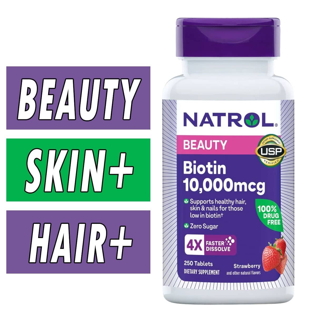Natrol Biotin Beauty - 10,000 mcg - Strawberry - 250 Tablets