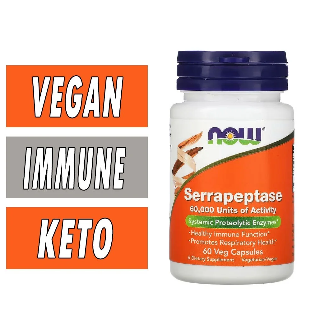 NOW Serrapeptase - 60 Veg Capsules Bottle Image