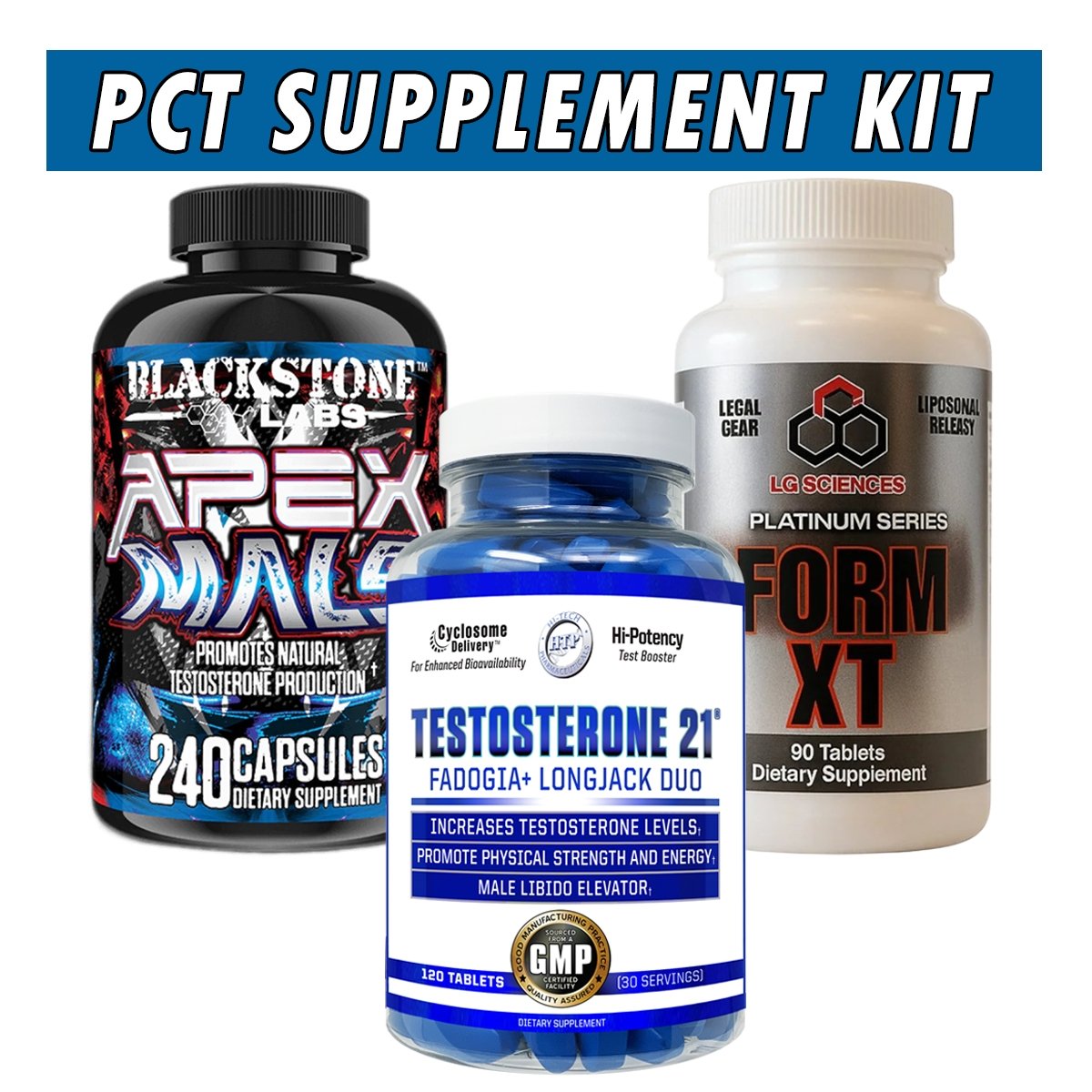 PCT Supplement Kit Bottles (Apex Male, Testosterone 21, Form XT)