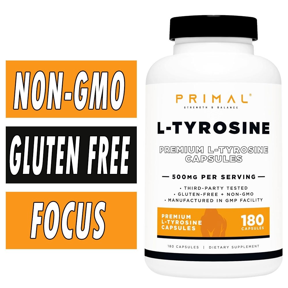 Primal L-Tyrosine - 500 mg - 180 Capsules Bottle Image