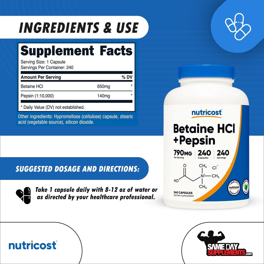 Betaine HCL + Pepsin Nutricost Digestive Aid