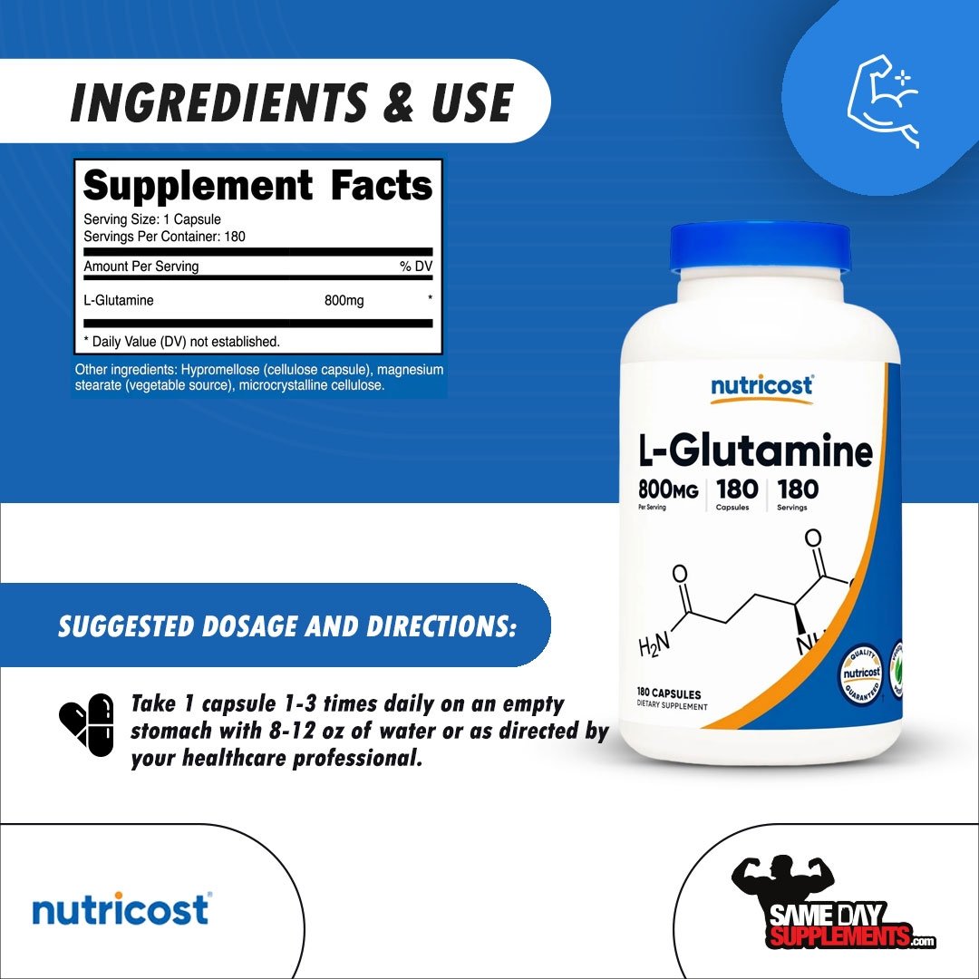 Nutricost Pure L-Glutamine Powder 1 KG, 5g Per Serving - Health Supplement  