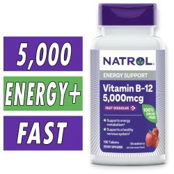 Natrol Vitamin B12 - 5000 mcg - 100 Strawberry Fast Dissolve Tablets Bottle Image
