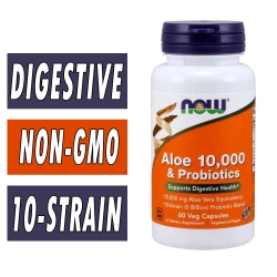 NOW Aloe 10,000 and Probiotics - 60 Veg Capsules