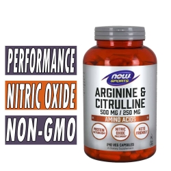 NOW Arginine and Citrulline, 500/250 mg, 240 Veg Caps