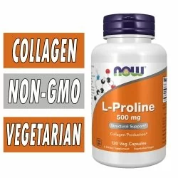 NOW L-Proline - 500 mg - 120 Veg Capsules Bottle Image