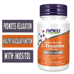 NOW Foods L-Theanine, 200 mg, 60 Veg Caps Bottle Image