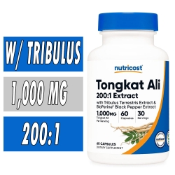 Nutricost Tongkat Ali 200:1 - 500 mg - 60 Caplets Bottle Image