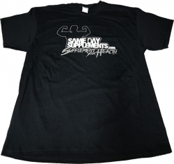 SameDaySupplements Black T-Shirt, With Silver Logo, X-Large
