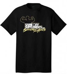 SameDaySupplements Black T-Shirt, With Yellow Logo, X-Large