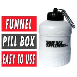 SDS Protein Powder Funnel with Pill Container Bottle - White Bottle Image