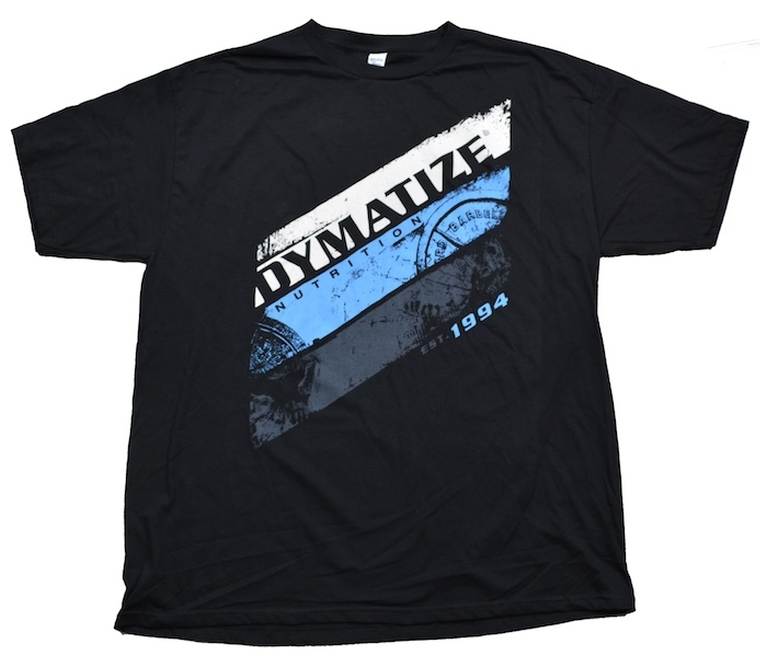 Dymatize Nutrition Black T-Shirt with Dymatize Design on Front 