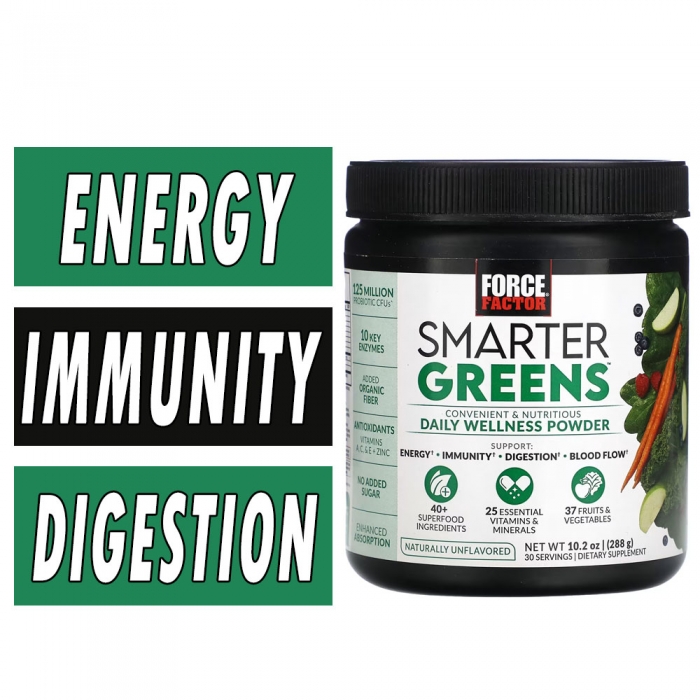 Smarter Greens Daily Wellness Powder - Force Factor - Naturally Unflavored - 30 Servings Bottle Image