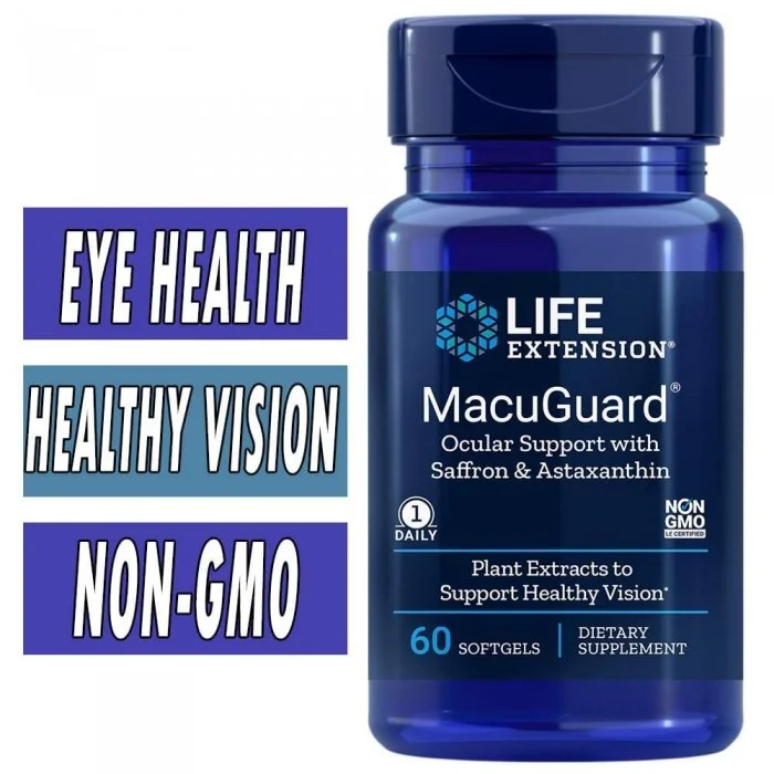 Life Extension MacuGuard Ocular Support With Saffron & Phospholipids - 2X60 Softgels For Eye Health
