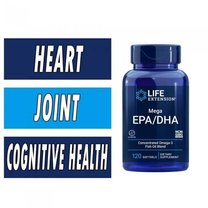 Complément Alimentaire Life Extension Mega EPA/DHA - 120 Capsules - Oméga-3 Haute Concentration - Neuf Original