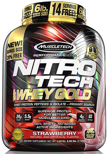 Nitro Tech Whey Gold, By MuscleTech, Strawberry, 6lb
