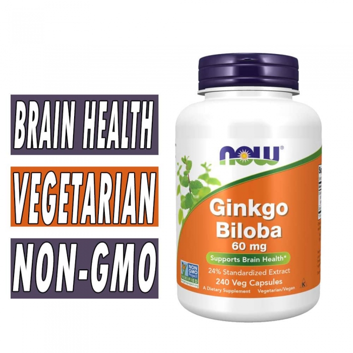 NOW Ginkgo Biloba, 60 mg, 240 Veg Caps