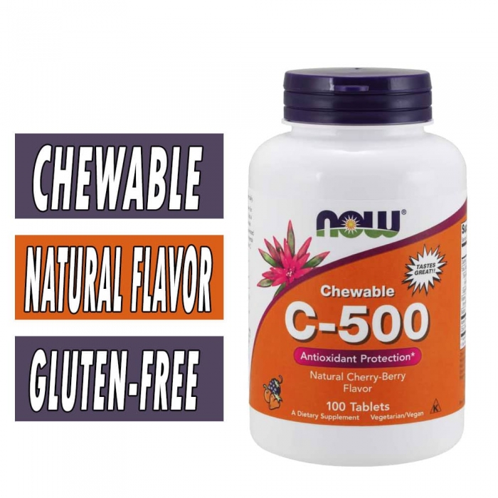 NOW Vitamin C-500 Cherry Chewable - 100 Tablets