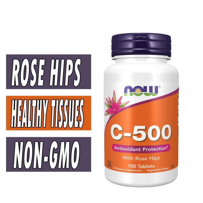 NOW, Vitamin C-500, with Rose Hips, 100 Tabs