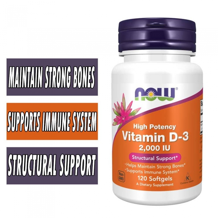 NOW, Vitamin D-3, 2,000 IU, 120 Softgels,