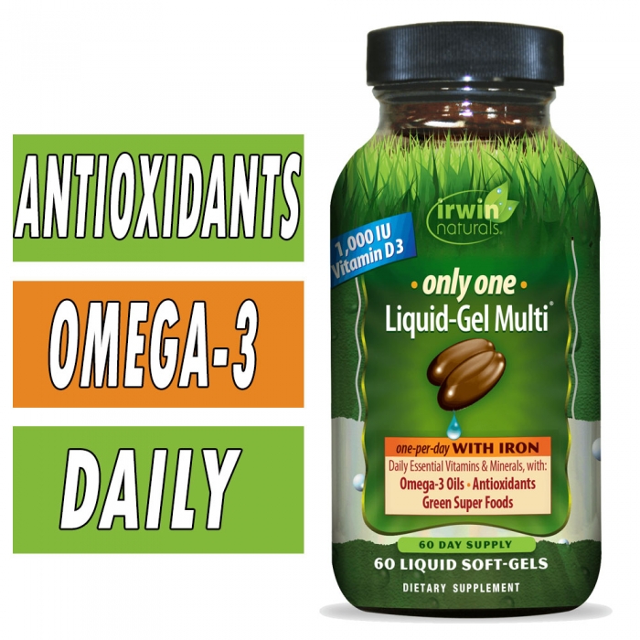 Only One Liquid Gel Multi with Iron - Irwin Naturals - 60 Liquid Softgels Bottle Image
