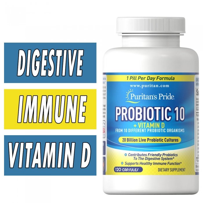 Puritan's Pride Probiotic 10 with Vitamin D Bottle Image