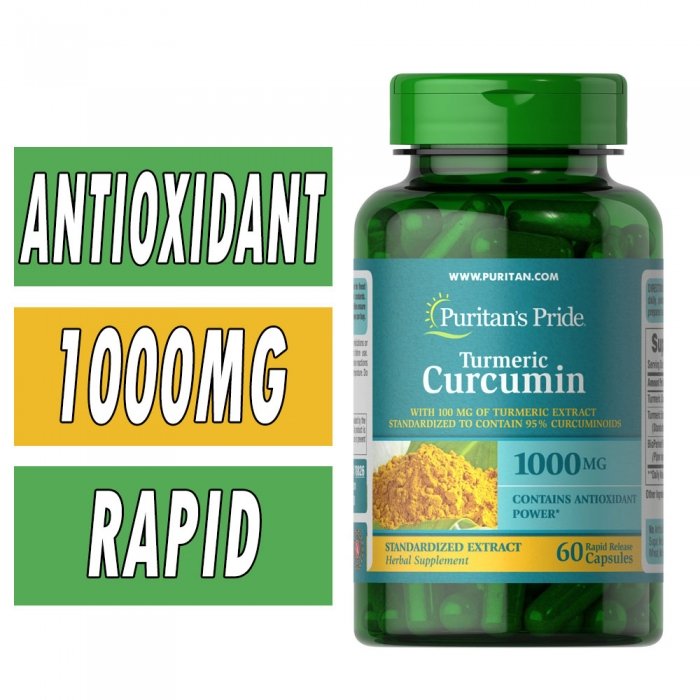 Puritan's Pride Turmeric Curcumin with Bioperine - 1000 mg  - 60 Rapid Release Capsules Bottle Image
