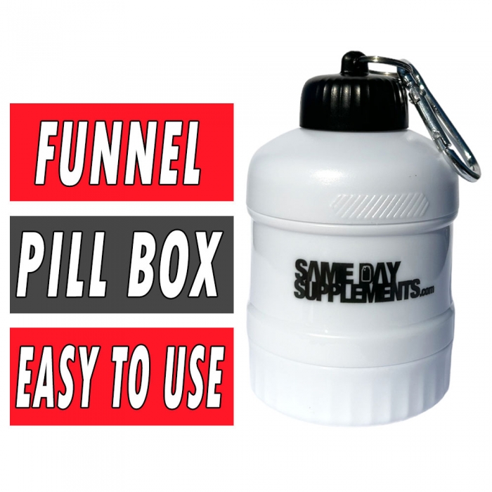 SDS Protein Powder Funnel with Pill Container Bottle - White
