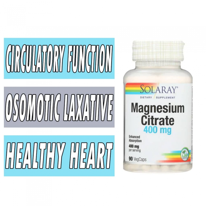 Solaray Magnesium Citrate - 400 mg - 90 Veg Caps