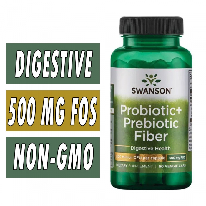 Swanson Probiotic + Prebiotic Fiber - 500 Million CFU - 60 Veg Caps Bottle Image