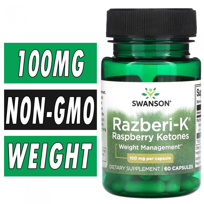 Swanson Razberi-K Raspberry Ketones - 100 mg - 60 Capsules Bottle Image