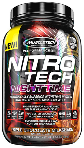 Nitro Tech NightTime, By MuscleTech, Triple Chocolate Milkshake, 2lb