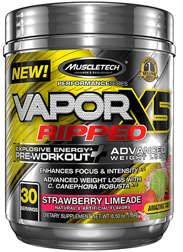 Vapor X5 Ripped Pre Workout, By MuscleTech, Strawberry Limeade, 30 Servings