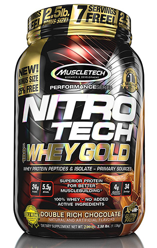 Nitro Tech Whey Gold, By MuscleTech, Double Rich Chocolate, 2.2lb