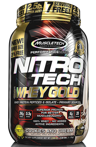 Nitro Tech Whey Gold, By MuscleTech, Cookies and Cream, 2.2lb