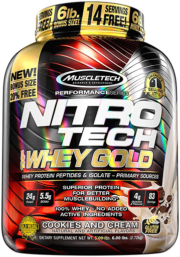 Nitro Tech Whey Gold, By MuscleTech, Cookies and Cream, 5.5lb