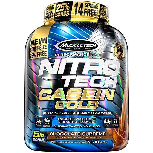 Nitro Tech Casein Gold By MuscleTech, Chocolate, 5LB