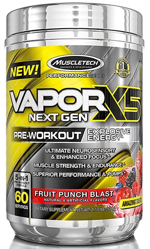 Vapor X5 Next Gen Pre Workout By MuscleTech, Fruit Punch Blast, 60 Servings