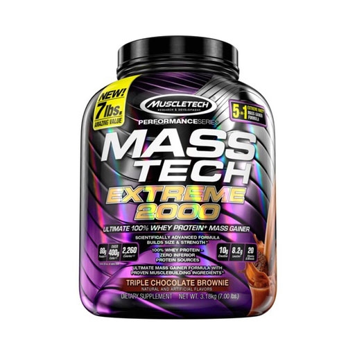 Mass Tech Extreme 2000 By MuscleTech, Triple Chocolate Brownie, 7lb