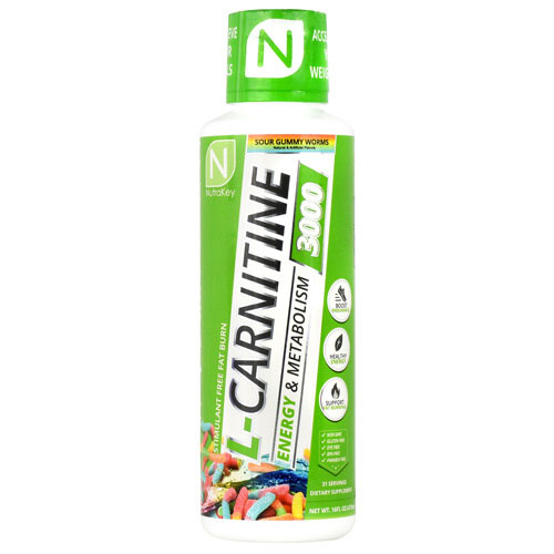 NutraKey L-Carnitine 3000, Sour Gummy Worms, 16 FL OZ