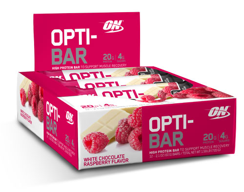 Opti Bar, White Chocolate Raspberry, Protein Bar, By Optimum Nutrition,12/Box EXP 07/17