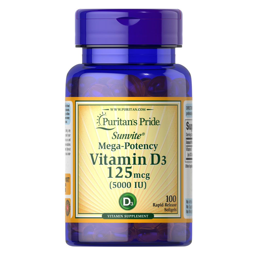 Puritan's Pride Vitamin D3 - 5,000 IU - 100 Rapid Release Softgels