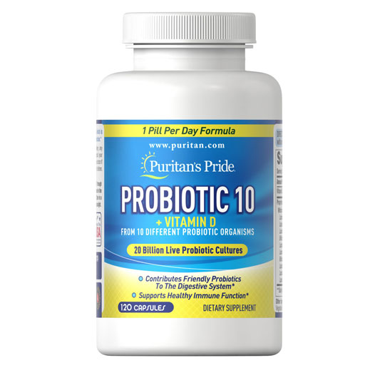 Puritan's Pride Probiotic 10 w/ Vitamin D - 20 Billion - 120 Capsules