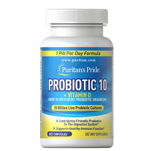 Puritan's Pride Probiotic 10 w/ Vitamin D - 20 Billion - 60 Capsules