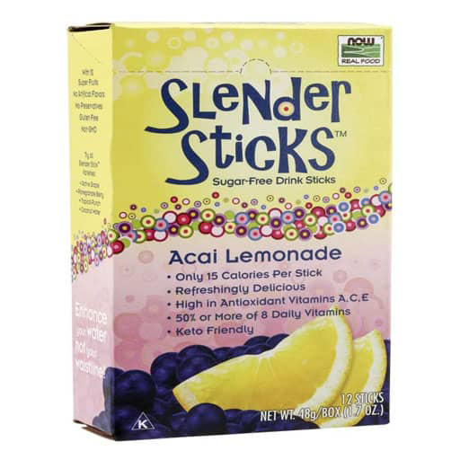 Slender Sticks By NOW Foods, Acai Lemonade, 12/Box